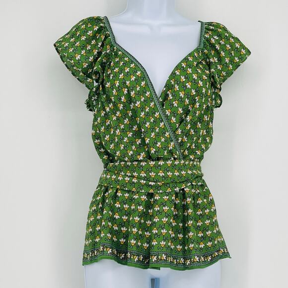 Max Studio Floral Ruffle Blouse in Green and Yellow Size Small - Picture 1 of 9